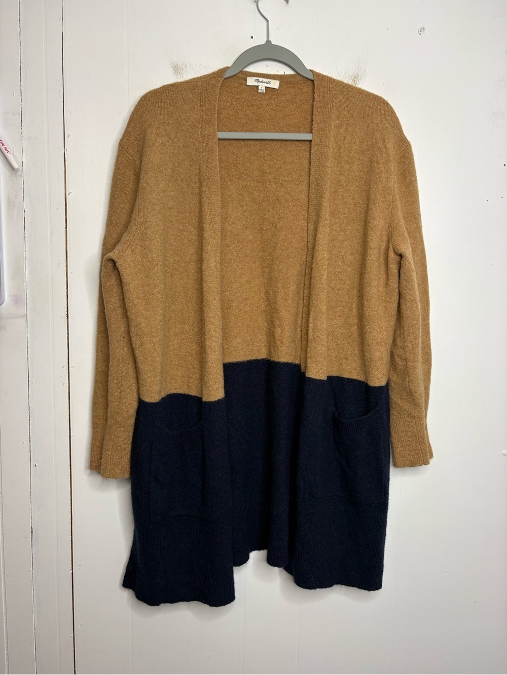 Madewell Sweater Womens Small Colorblock Cardigan Wool Alpaca Blend Navy Tan